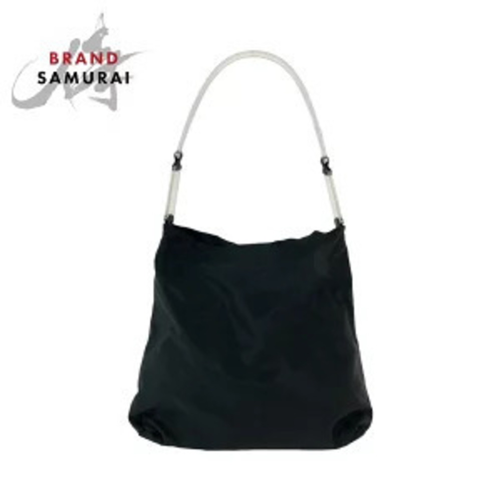 Prada Tessuto Triangle Plate Handle Black Clear Hobo Bag